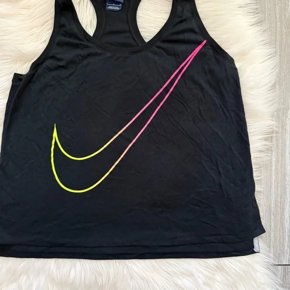 Nike Womens Black Racerback Tank Top Big Swoosh Prep Athletic Run Jog Size Large - Picture 2 of 9
